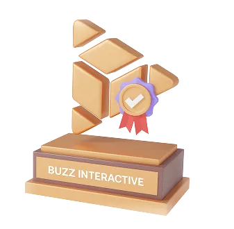 Buzz Interactive award trophy with checkmark ribbon design.